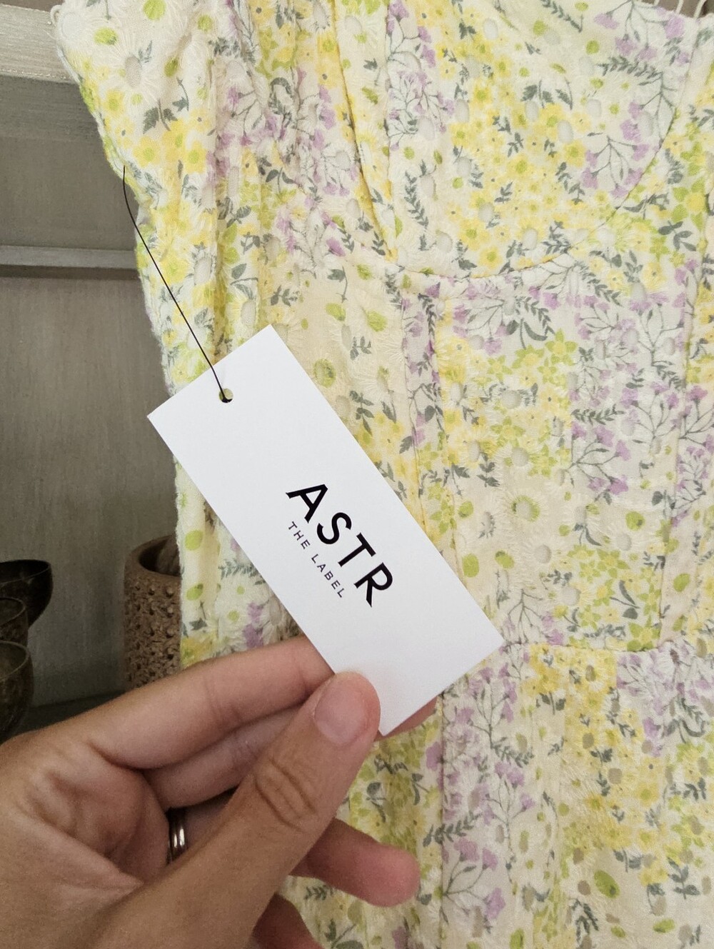 Astr Yellow Floral Eyelet Midi Dress - Picture 3 of 14